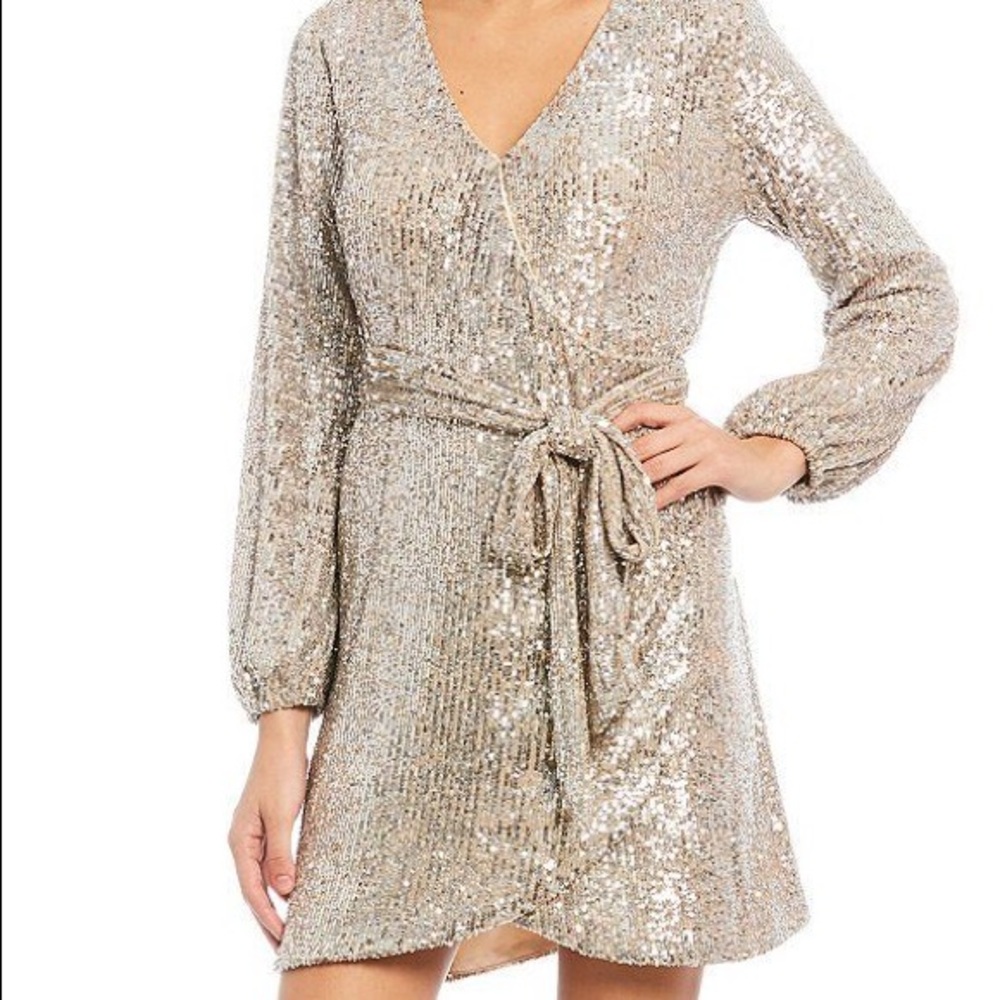 Gianni Bini Sequin Wrap Long Sleeve Dress